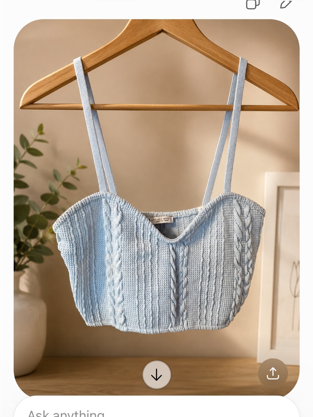 Zara Light Blue Cable Knit Cropped Camisole